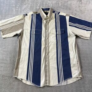 Vintage Wrangler Shirt Mens 16.5 XL Blue X Long Tails Striped Western Cowboy